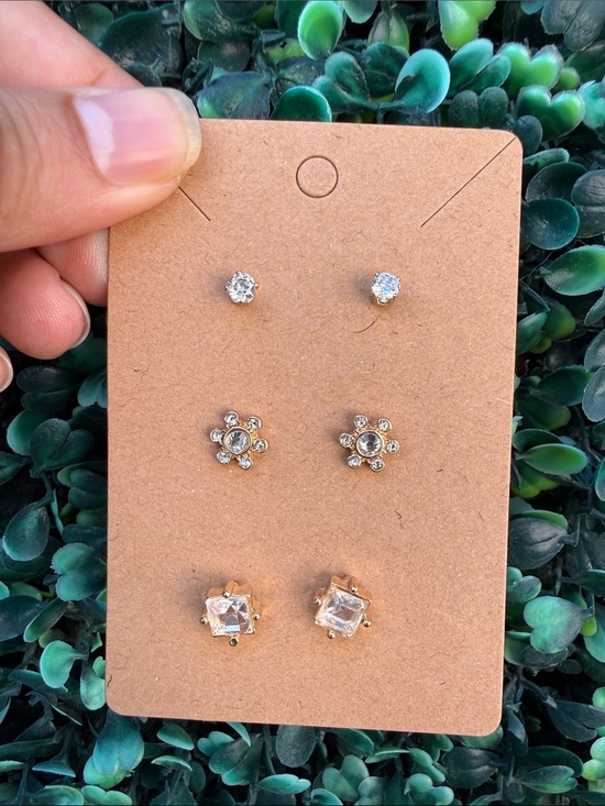 Jewelry - Gold-Tone Clear Crystal Stud Earring Set - 3 Pairs